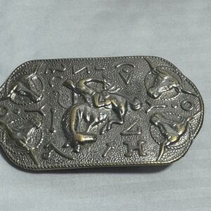 Cowboy Bronco Longhorn Steer Branding Old Style Back Vintage Antique Belt Buckle
